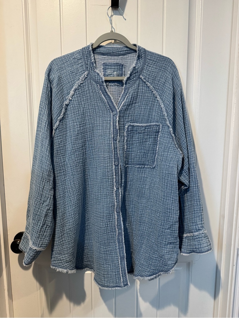 aerie Cover Up Light Blue Button-Down Gauze Shirt